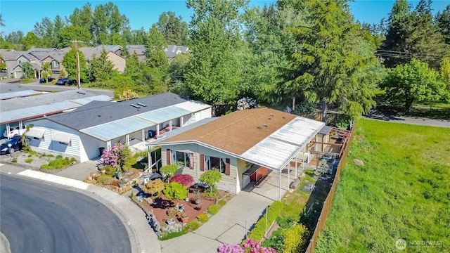 drone / aerial view with a residential view