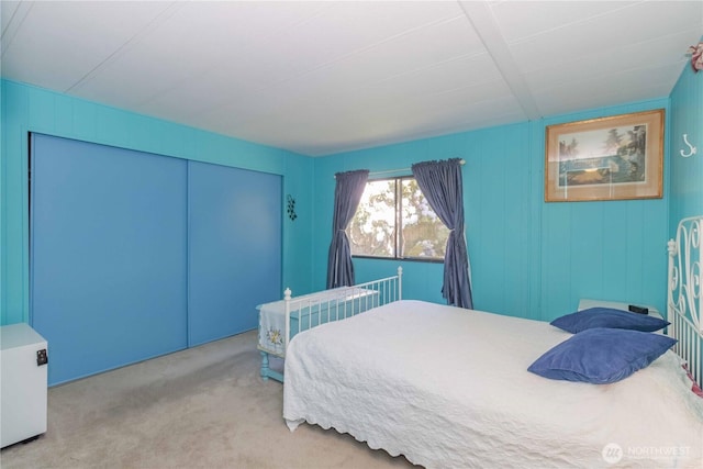 bedroom with carpet and a closet