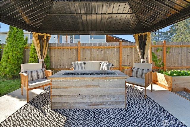 1517 Pioneer Hwy, Silvana, WA 98287 - view of patio / terrace featuring a gazebo, fence, and an outdoor fire pit