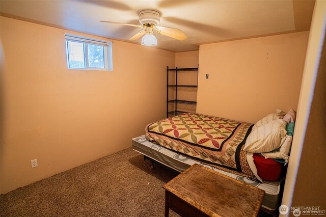 bedroom featuring carpet flooring and ceiling fan
