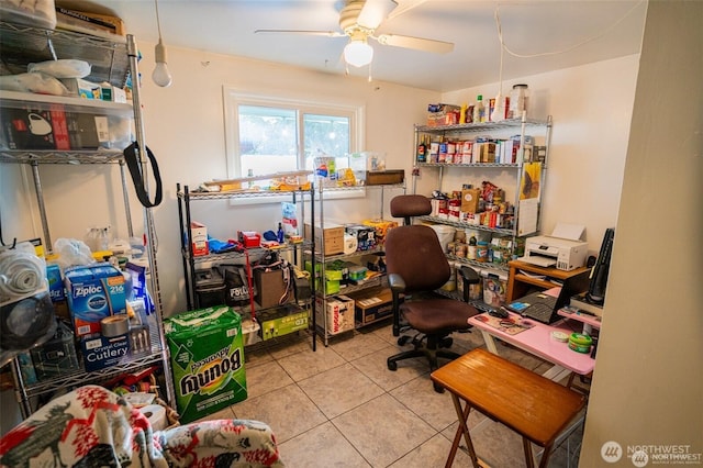 office space featuring tile patterned floors and ceiling fan