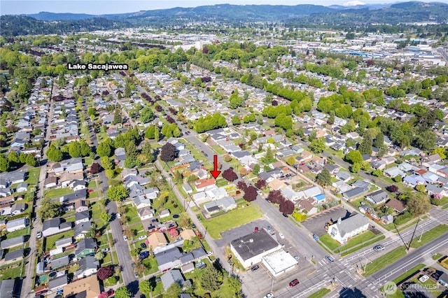 aerial view with a mountain view