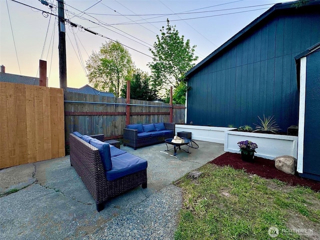 view of patio / terrace featuring fence and an outdoor hangout area