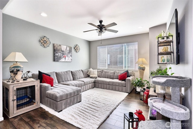 13146 83rd Ln S, Seattle, WA 98178 - living area with a ceiling fan, recessed lighting, and dark wood-style floors