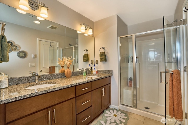 13146 83rd Ln S, Seattle, WA 98178 - bathroom with tile patterned floors, visible vents, a sink, and a stall shower
