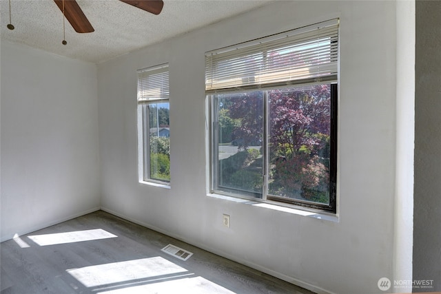 1917 E 60th St, Tacoma, WA 98404 - spare room with visible vents, a ceiling fan, a textured ceiling, and wood finished floors