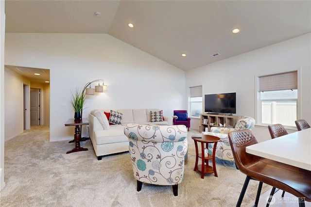 3 Gregory St, Milton-Freewater, OR 97862 - living room with recessed lighting, plenty of natural light, carpet flooring, lofted ceiling, and baseboards