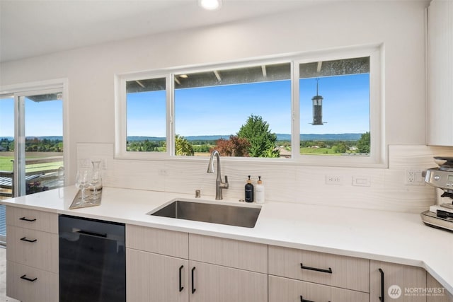 6409 NW 202nd Cir, Ridgefield, WA 98642 - kitchen featuring dishwasher, a sink, backsplash, and light countertops