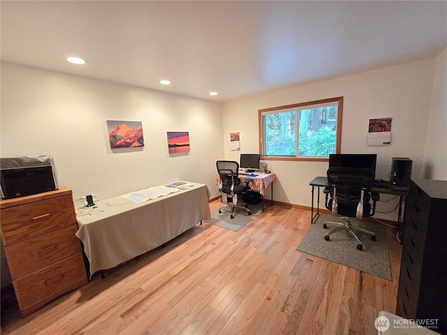 office featuring recessed lighting and light wood-style floors