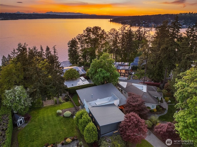 aerial view with a water view