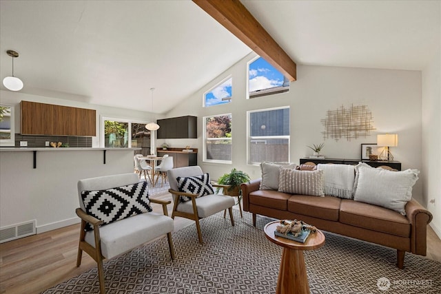 sunroom featuring visible vents and beam ceiling