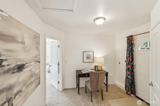 13503 Densmore Ave N, Seattle, WA 98133 - office space with carpet floors, baseboards, and attic access