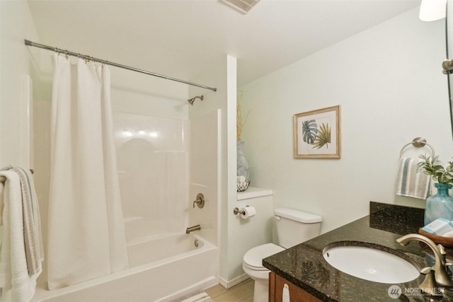 13503 Densmore Ave N, Seattle, WA 98133 - bathroom with toilet, vanity, shower / bath combo with shower curtain, and wood finished floors