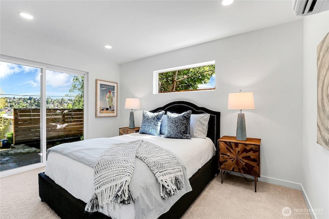 627A W Emerson St, Seattle, WA 98119 - bedroom with access to outside, a wall mounted air conditioner, carpet flooring, and recessed lighting