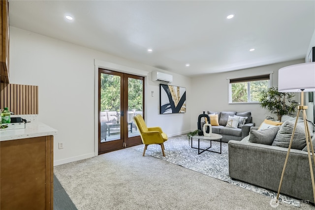 22606 NE 14th Dr, Sammamish, WA 98074 - carpeted living area with recessed lighting, a wall mounted air conditioner, and baseboards