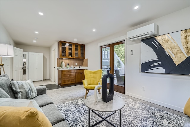 22606 NE 14th Dr, Sammamish, WA 98074 - living room with a wall unit AC, french doors, baseboards, bar area, and recessed lighting