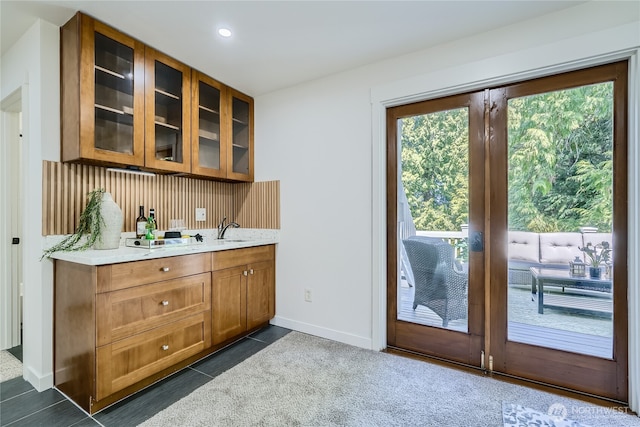 22606 NE 14th Dr, Sammamish, WA 98074 - bar featuring a sink, baseboards, french doors, and recessed lighting