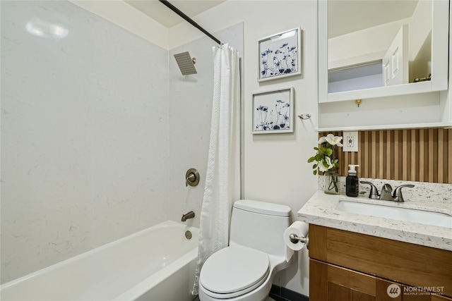 22606 NE 14th Dr, Sammamish, WA 98074 - bathroom featuring vanity, shower / bath combo with shower curtain, and toilet