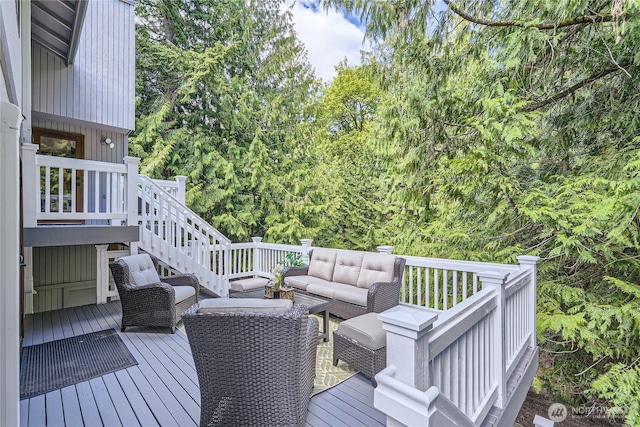 22606 NE 14th Dr, Sammamish, WA 98074 - wooden deck with outdoor lounge area and stairway