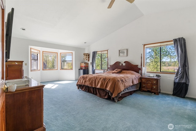 584 Gish Rd, Onalaska, WA 98570 - carpeted bedroom with ceiling fan and vaulted ceiling