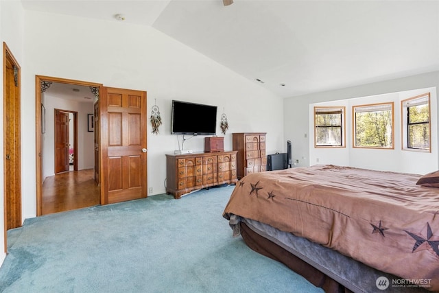 584 Gish Rd, Onalaska, WA 98570 - carpeted bedroom featuring lofted ceiling
