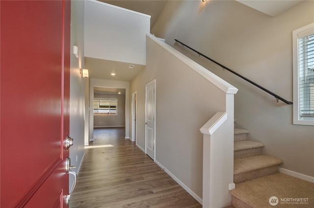 18214 37th Ave E, Tacoma, WA 98446 - stairway featuring baseboards and wood finished floors