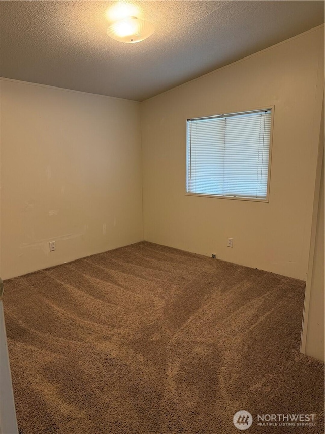 carpeted empty room with a textured ceiling