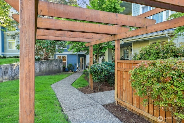 view of yard with a pergola