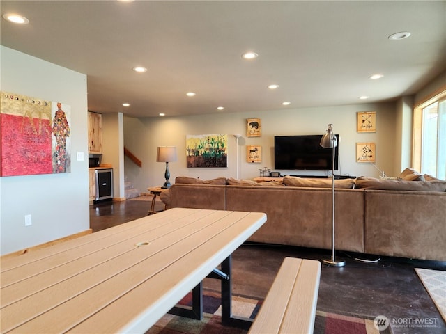 dining space with recessed lighting
