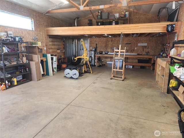 garage featuring a workshop area