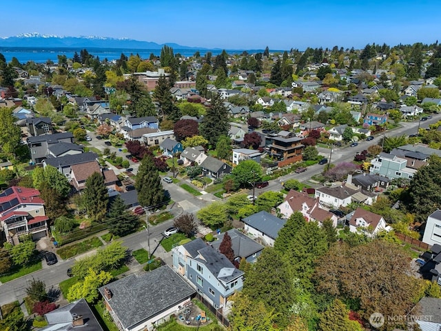 bird's eye view featuring a residential view and a mountain view