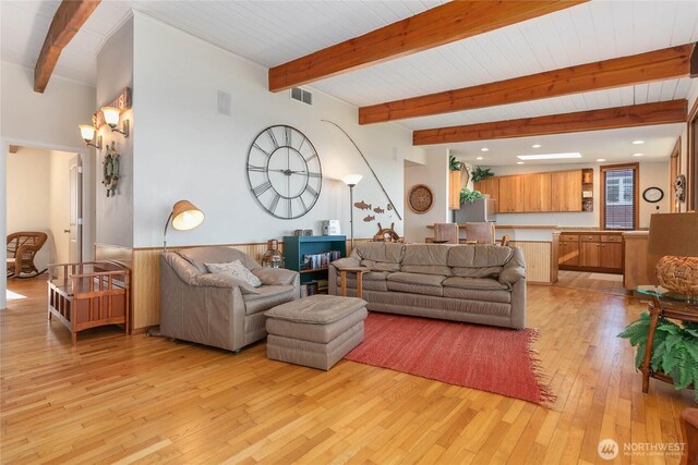 3003 Haxton Way, Bellingham, WA 98226 - living room with light wood-style flooring and beamed ceiling
