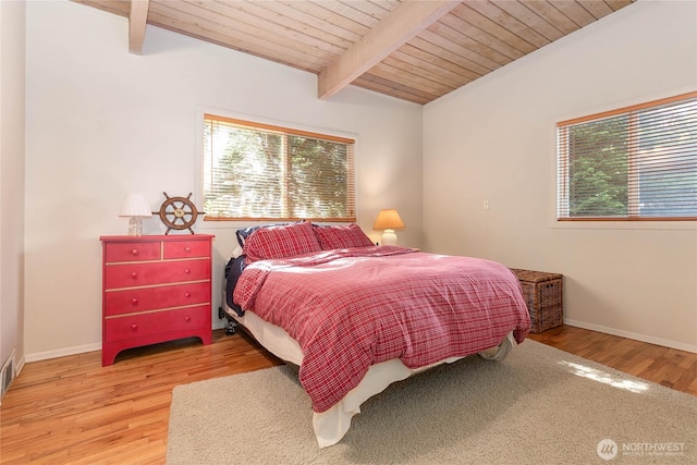 3003 Haxton Way, Bellingham, WA 98226 - bedroom with multiple windows, baseboards, light wood-type flooring, and wood ceiling