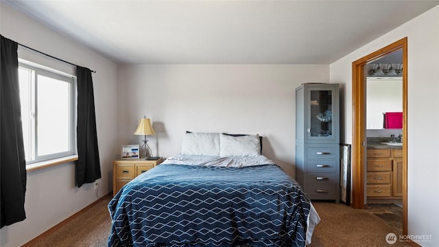 carpeted bedroom with a sink