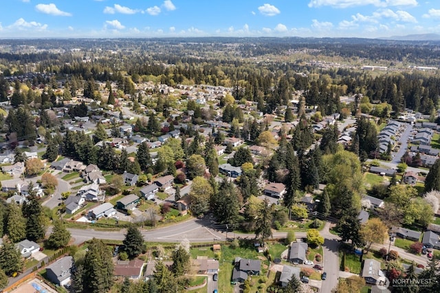 bird's eye view with a view of trees and a residential view