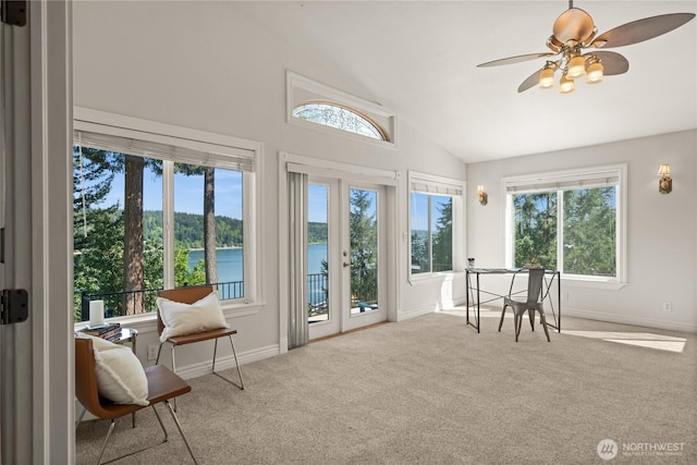 7295 Navajo Trl NE, Bremerton, WA 98311 - sunroom featuring french doors, lofted ceiling, and a water view