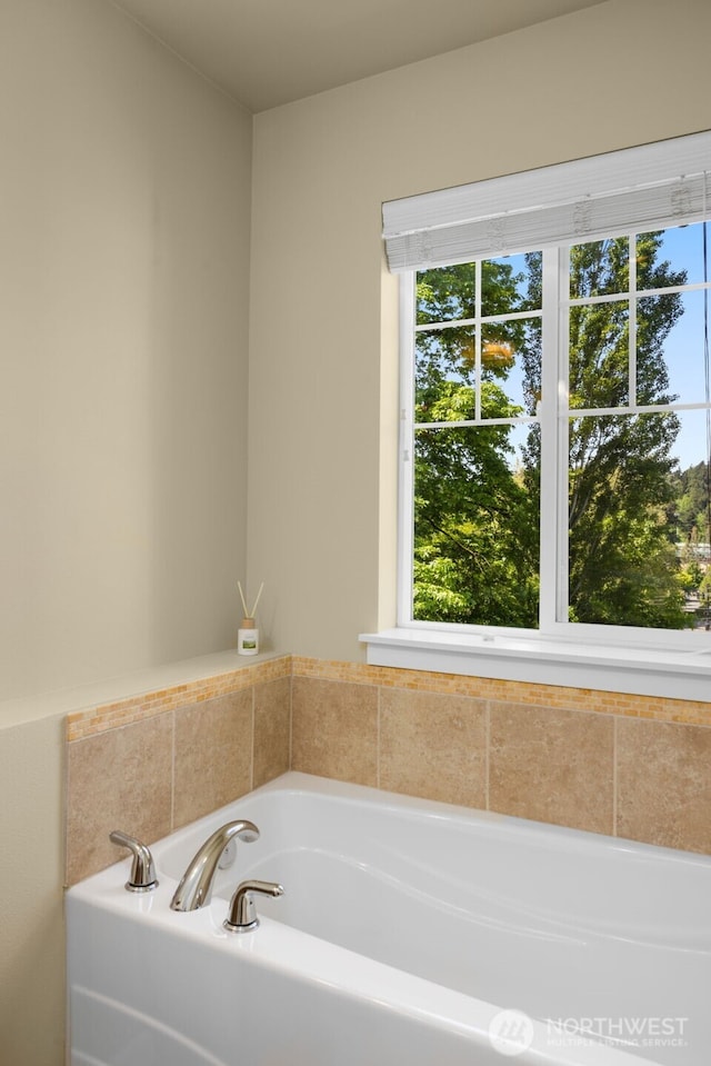 bathroom with healthy amount of natural light and a garden tub