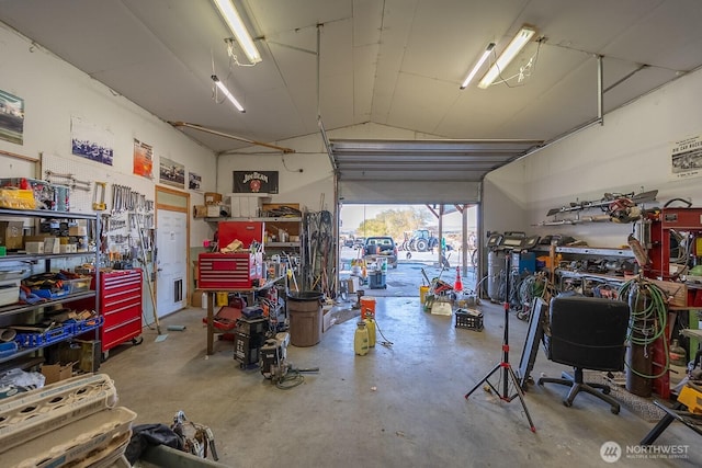 garage featuring a workshop area