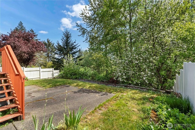 view of yard with a fenced backyard