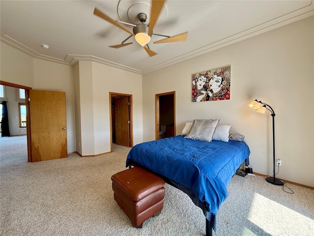 1160 Greenview Ave SW, Ocean Shores, WA 98569 - bedroom featuring attic access, carpet, crown molding, baseboards, and a ceiling fan