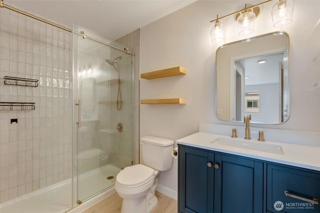 16820 6th Ave W Unit A4, Lynnwood, WA 98037 - full bath with a shower stall, toilet, vanity, and wood finished floors