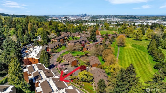 drone / aerial view with golf course view