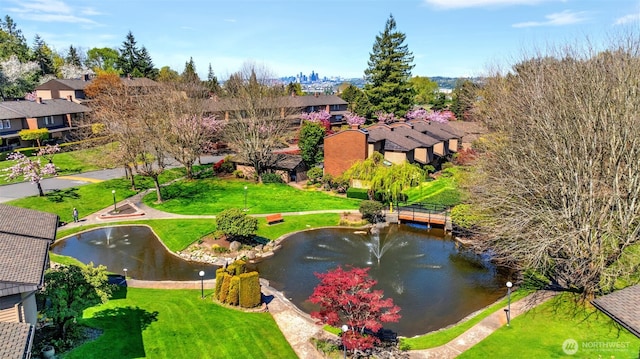 drone / aerial view with a residential view