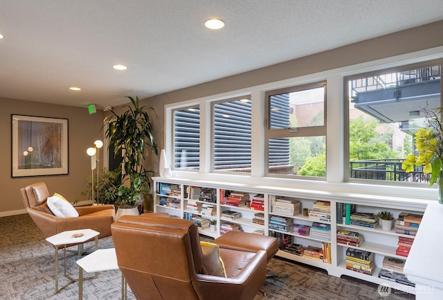 living area with carpet floors and recessed lighting