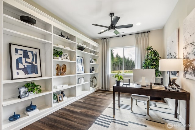 10619 132nd Ave NE Unit 101, Lake Stevens, WA 98258 - home office featuring a ceiling fan, dark wood-style floors, and recessed lighting