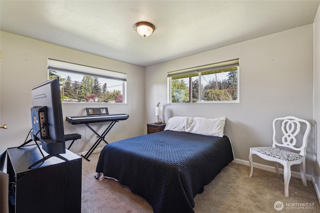 bedroom with carpet and baseboards