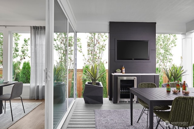 sunroom with wine cooler