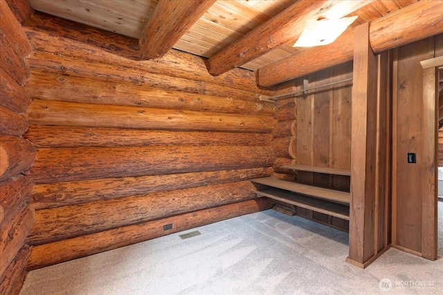 1321 E Smith Rd, Bellingham, WA 98226 - sauna / steam room with wooden ceiling, carpet, and rustic walls
