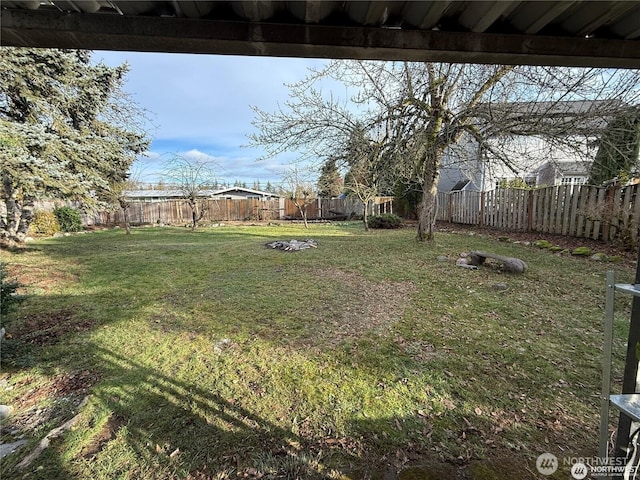 view of yard with a fenced backyard