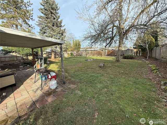 view of yard featuring a fenced backyard and a patio area